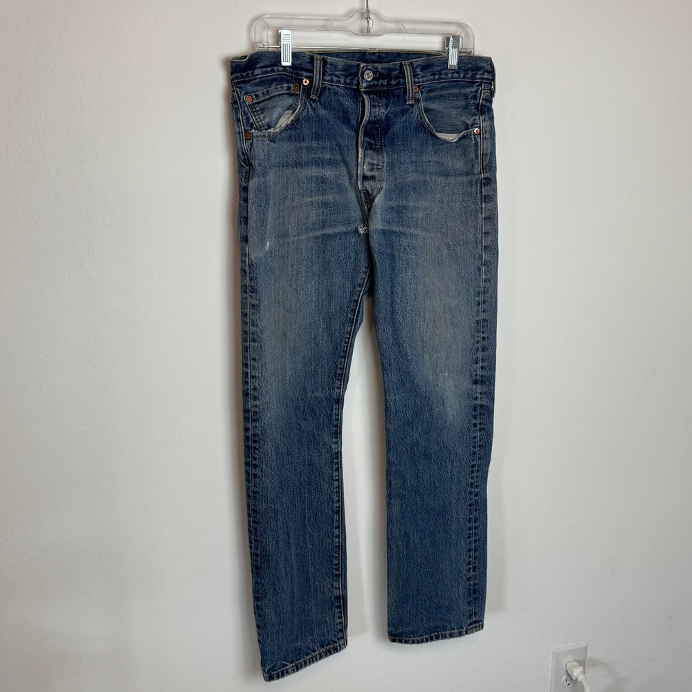 Levis 501 Original Fit Mens Blue‎ Medium Wash Straight Leg Denim Jeans W33 L32